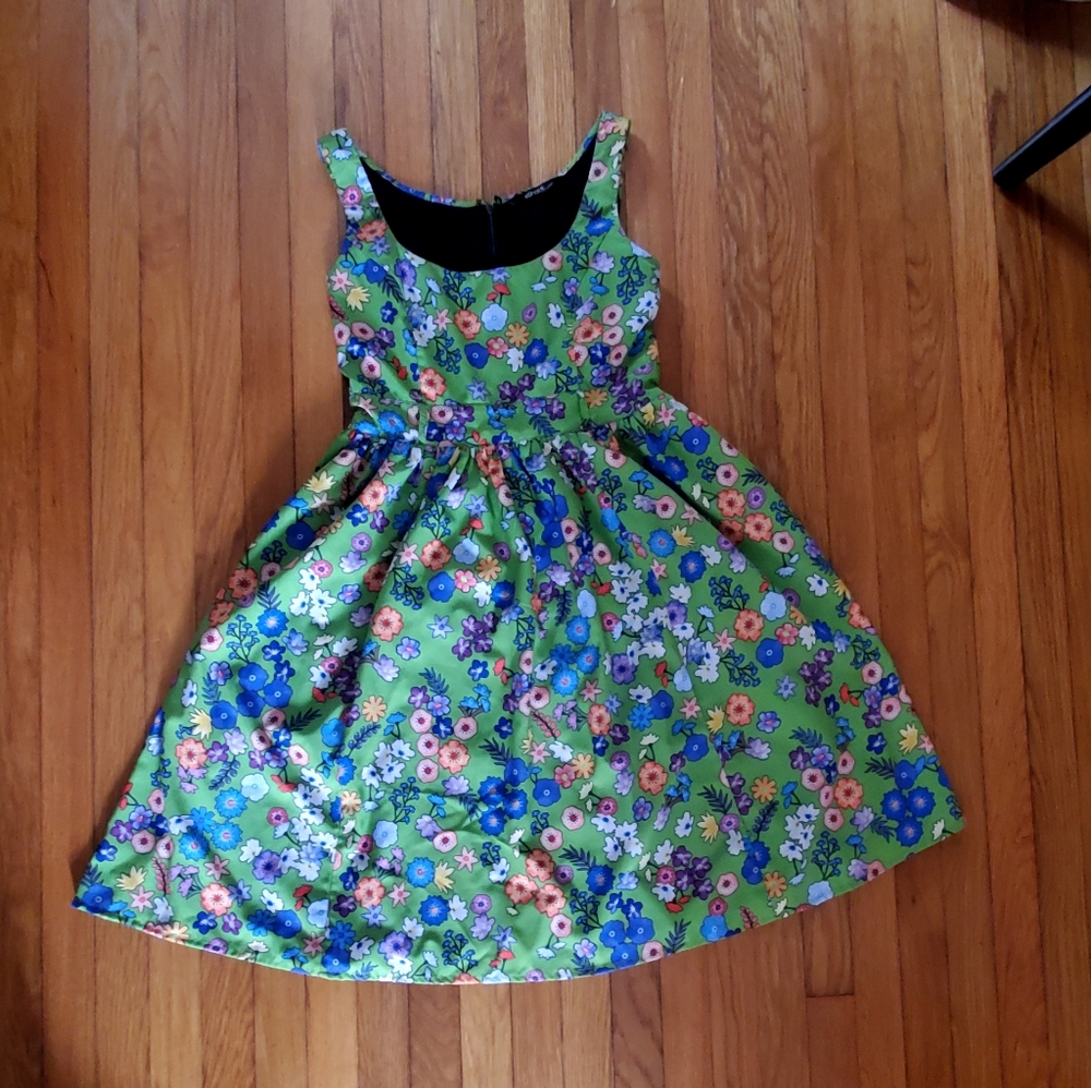 Springy floral fit and flare swing dress by eShakti